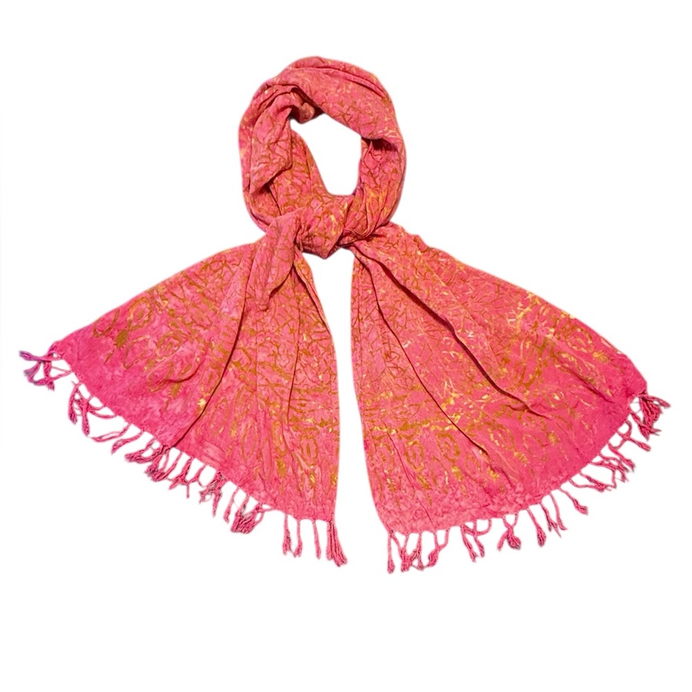 Vintage Pink and Gold 20x65” Rectangle Fringe Scarf